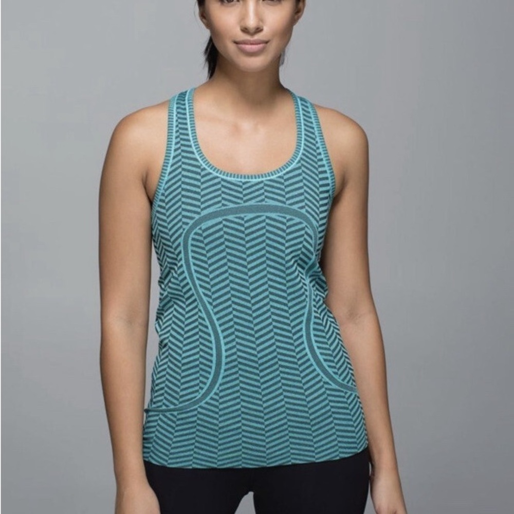 Lululemon athletica Teal and Black Striped Racerback Tank